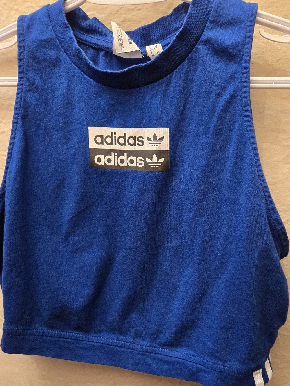 Adidas Blue Crop Top Tank Logo Trefoil Y2K Athleisure Sleeveless Fitted Stretch - Picture 6 of 10